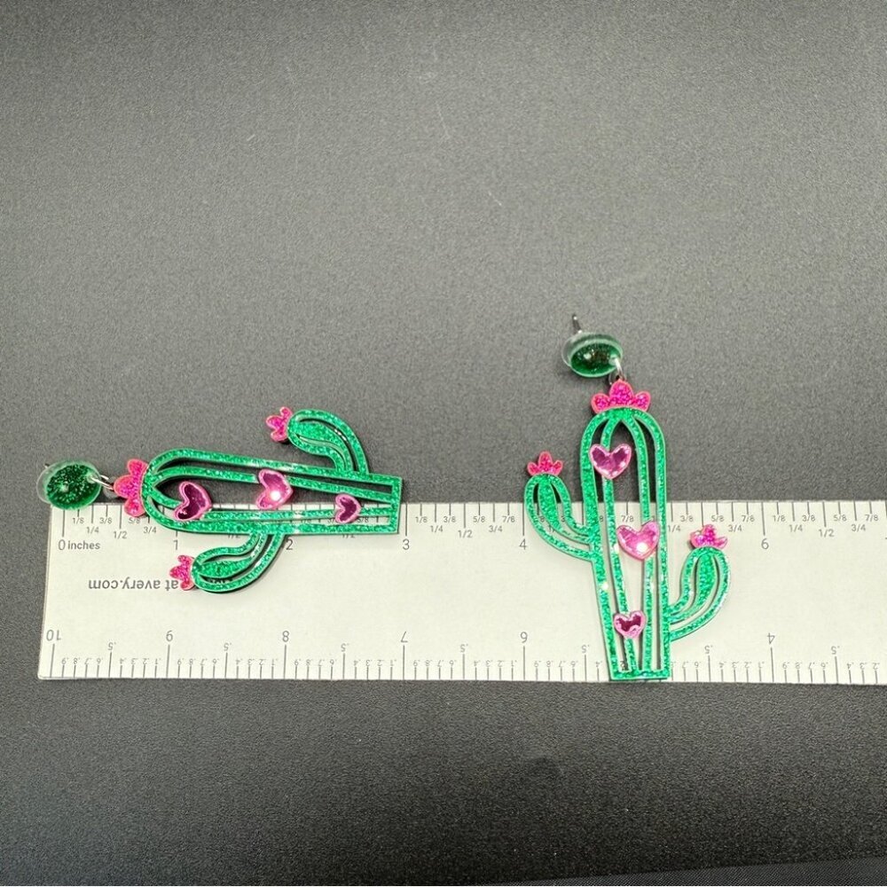 Green and Pink Cactus Earrings - Pierced - Picture 6 of 6